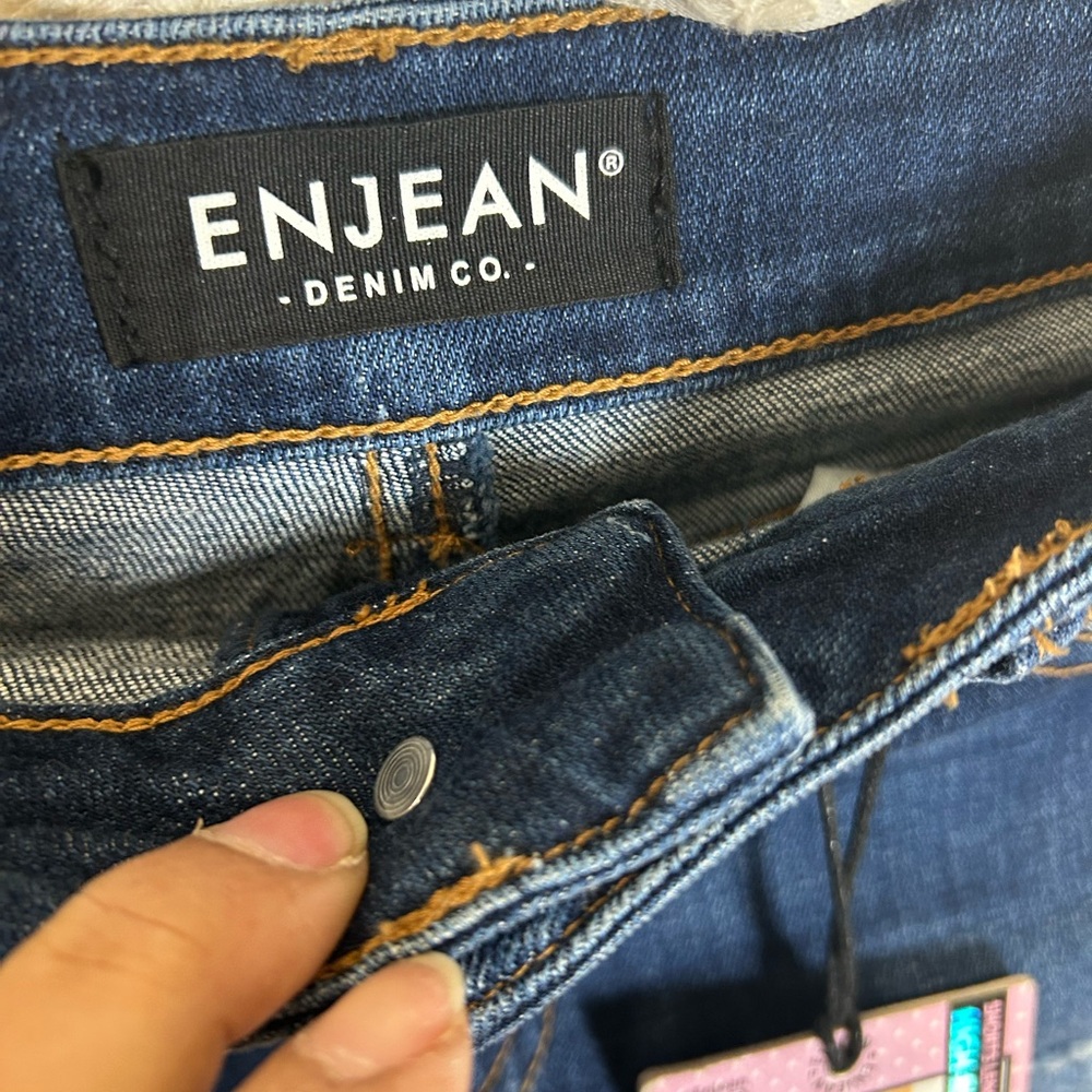 Dark Indigo Distressed Denim Jean Shorts - ENSEAN - Picture 3 of 4